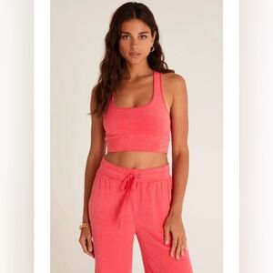 Z Supply Resort Sunny Terry Loop Bra & Pants Set in Strawberry New With Tags!